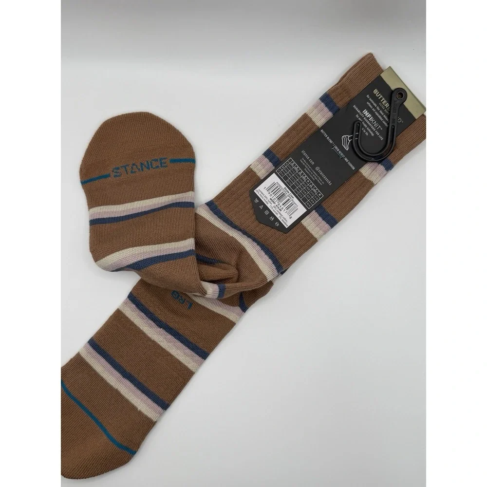 Stance Strata Crew Socks Brown Striped Butter Blend A556D25SRA Large NWT